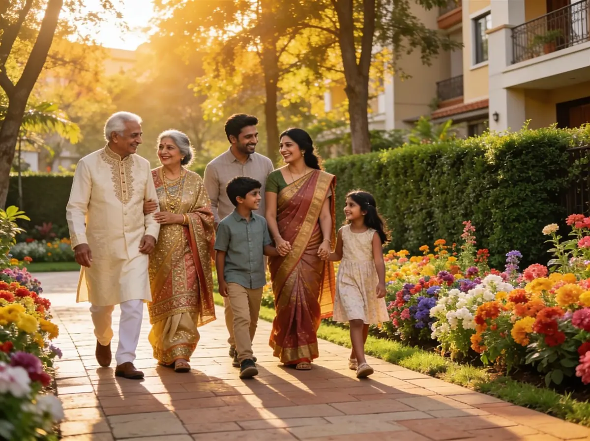 A family enjoying the township gardens at Suvarnabhumi
